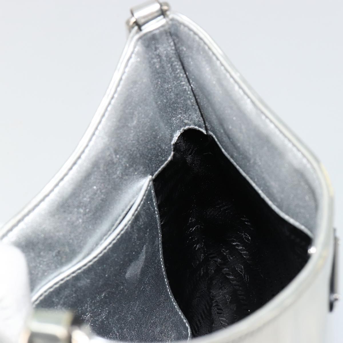 PRADA Creo Shoulder Bag Patent Leather Silver Auth 182584A