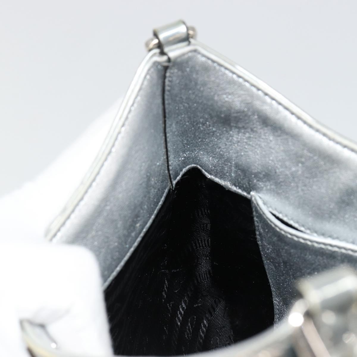 PRADA Creo Shoulder Bag Patent Leather Silver Auth 182584A