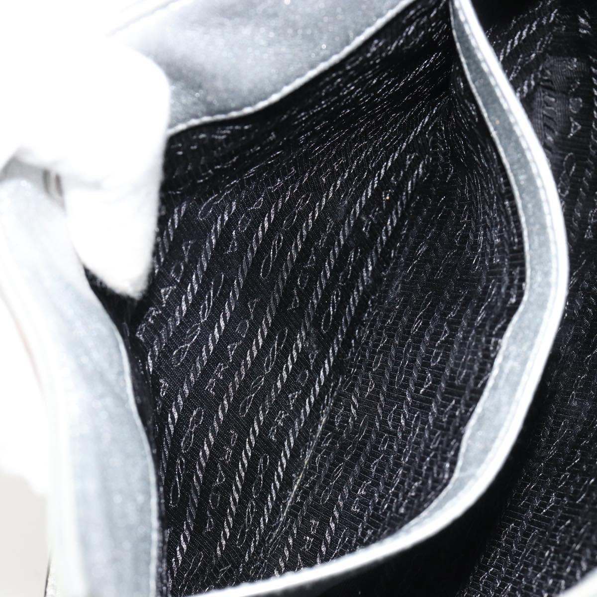 PRADA Creo Shoulder Bag Patent Leather Silver Auth 182584A