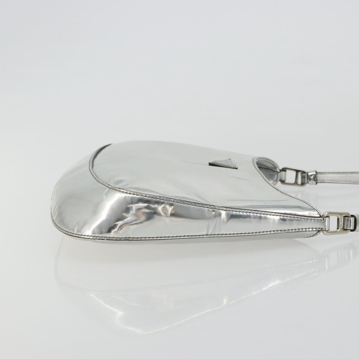 PRADA Creo Shoulder Bag Patent Leather Silver Auth 182584A