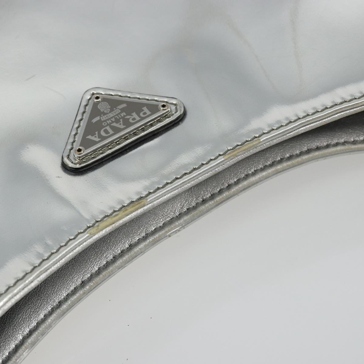 PRADA Creo Shoulder Bag Patent Leather Silver Auth 182584A