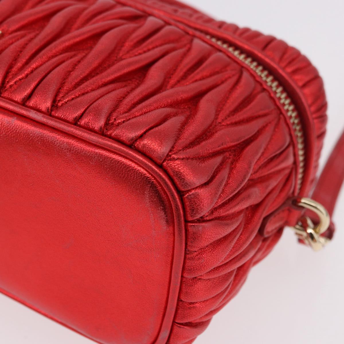 Miu Miu Matelasse Vanity Shoulder Bag Leather 2way Red Gold Auth 182585A
