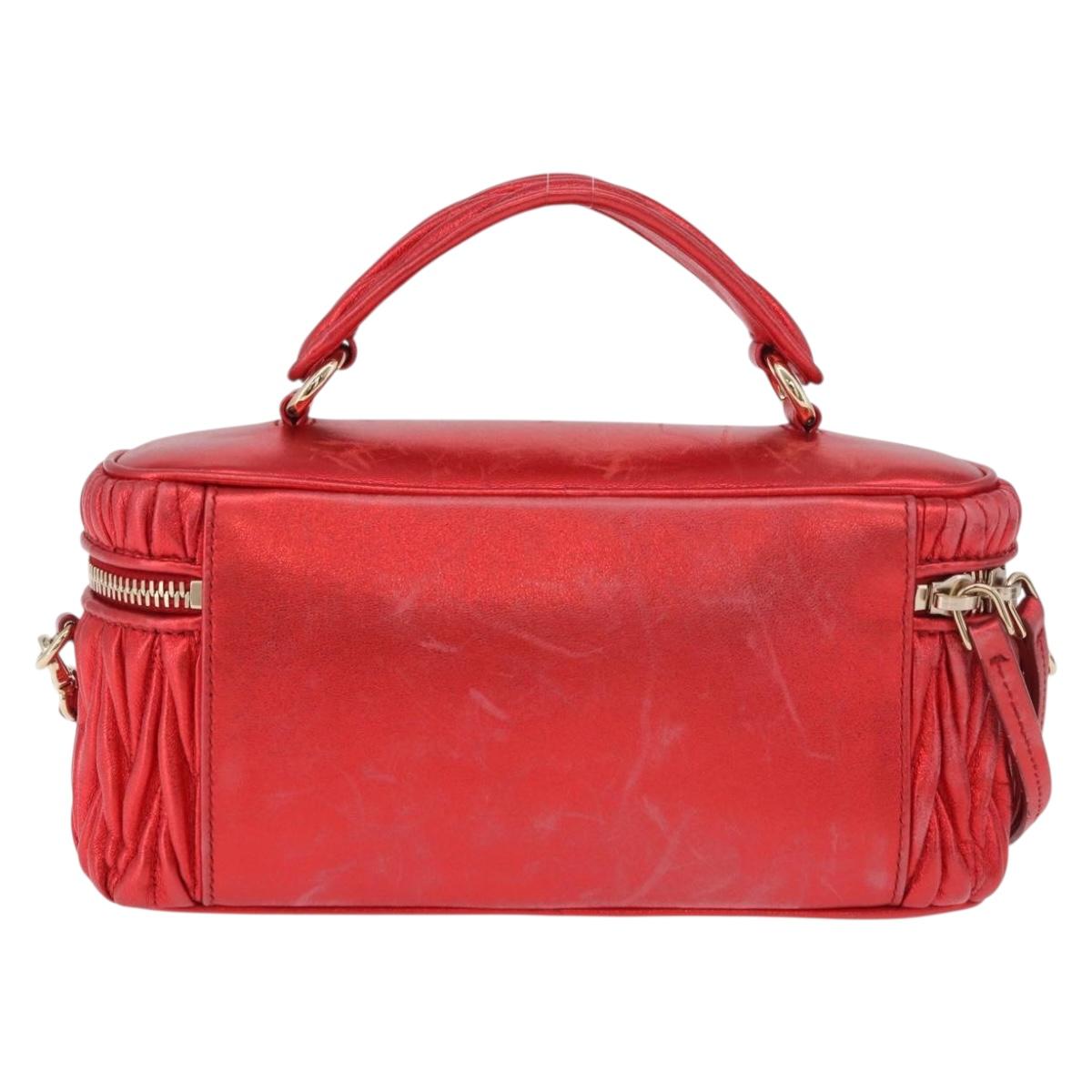 Miu Miu Matelasse Vanity Shoulder Bag Leather 2way Red Gold Auth 182585A