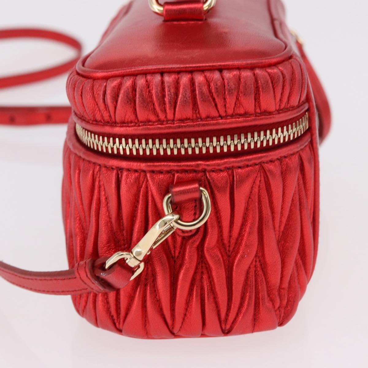 Miu Miu Matelasse Vanity Shoulder Bag Leather 2way Red Gold Auth 182585A