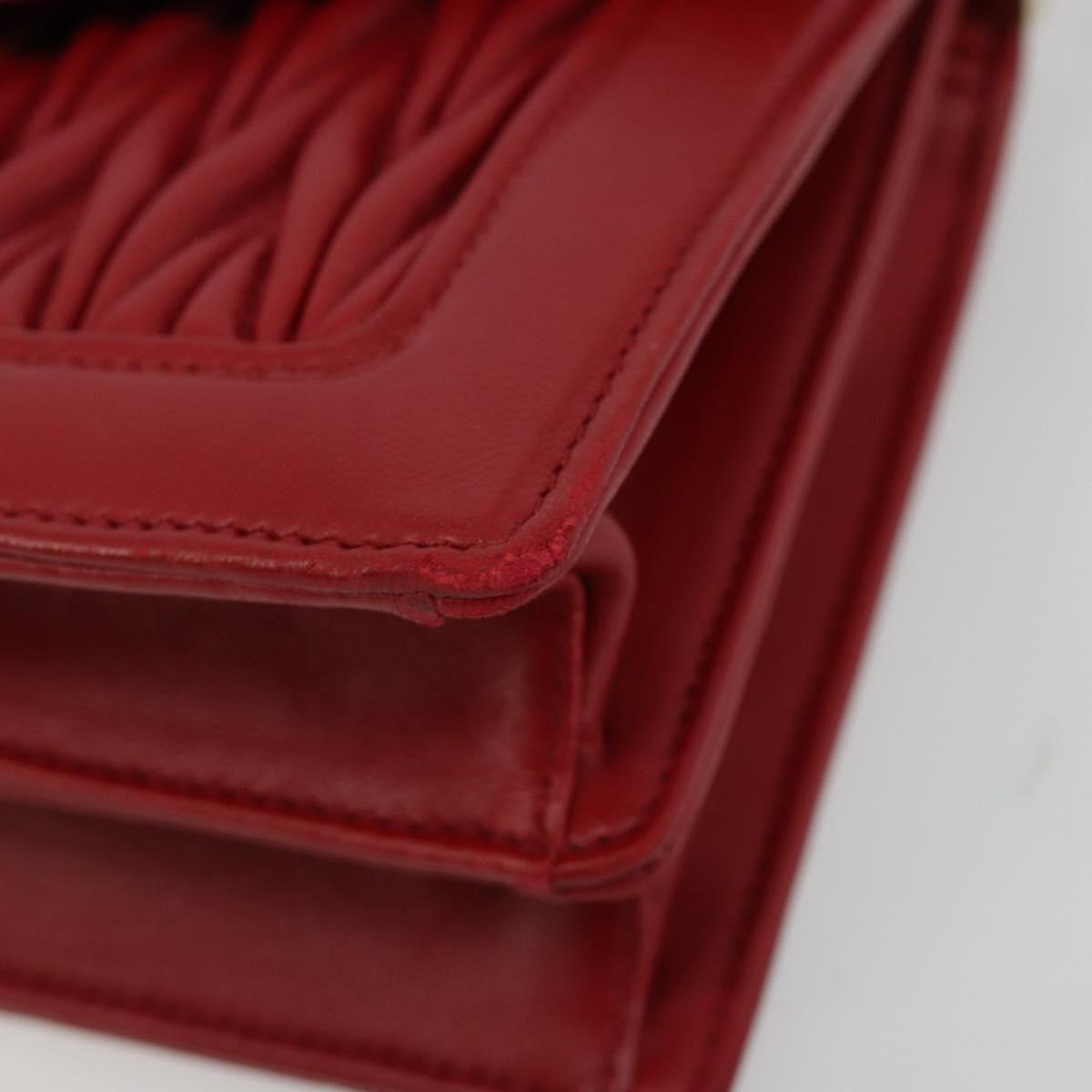 Miu Miu Matelasse Chain Shoulder Bag Leather Red Gold Auth 182586V