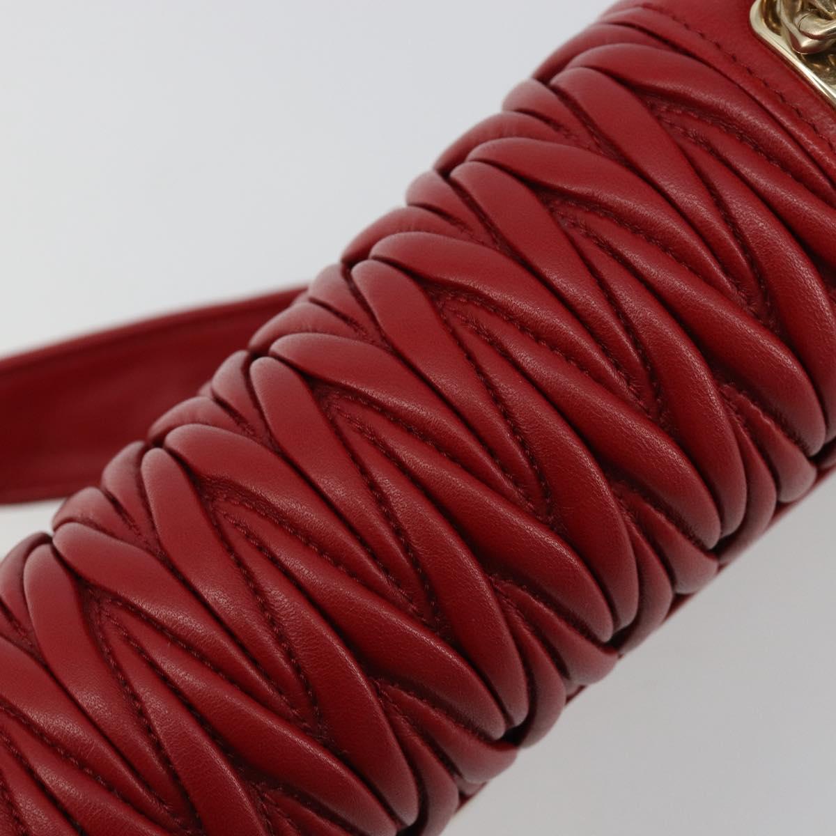 Miu Miu Matelasse Chain Shoulder Bag Leather Red Gold Auth 182586V