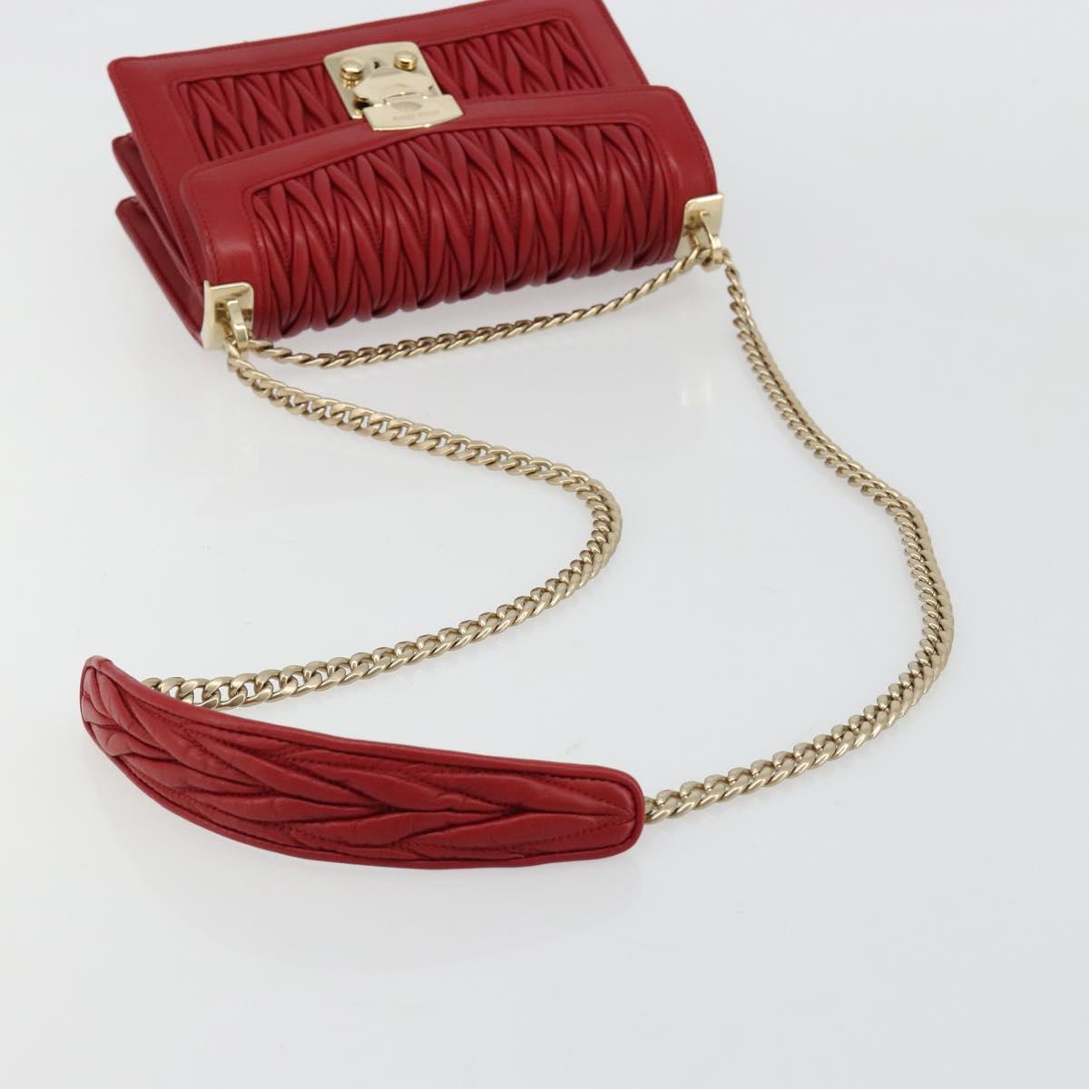 Miu Miu Matelasse Chain Shoulder Bag Leather Red Gold Auth 182586V