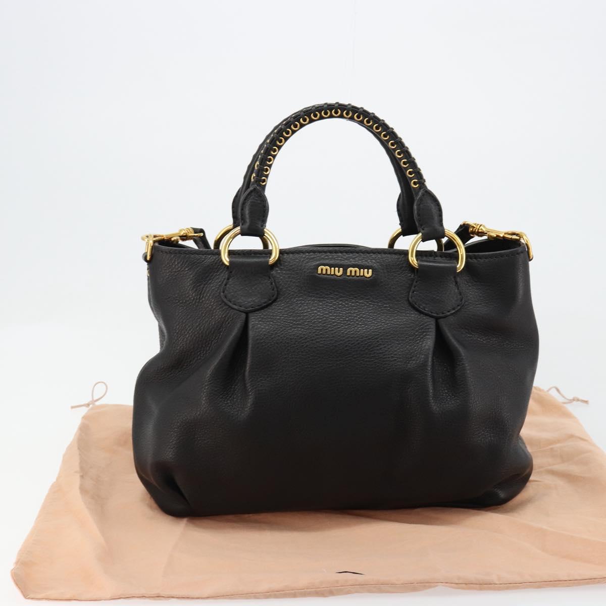 Miu Miu Hand Bag Leather 2way Black Gold Auth 182587V