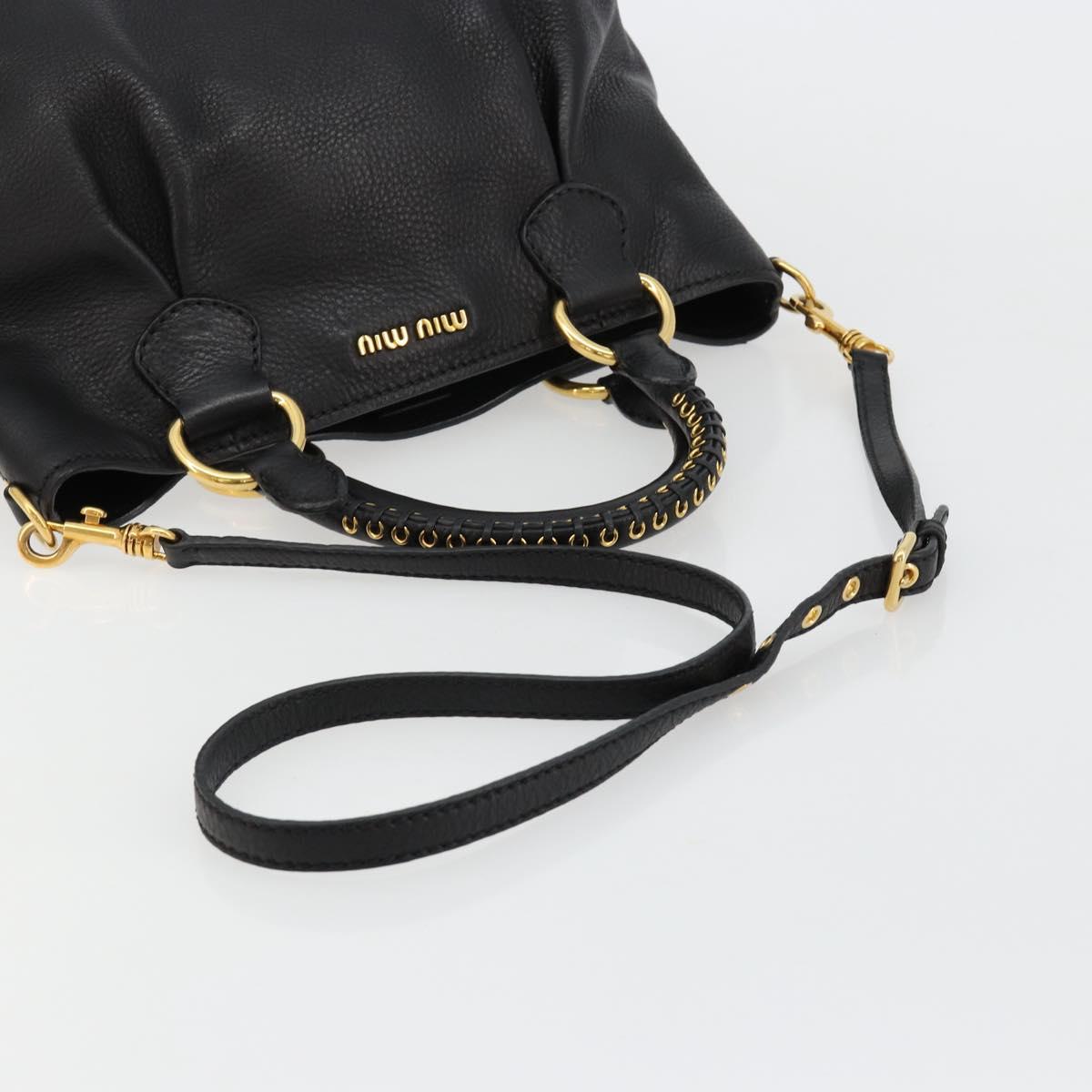 Miu Miu Hand Bag Leather 2way Black Gold Auth 182587V