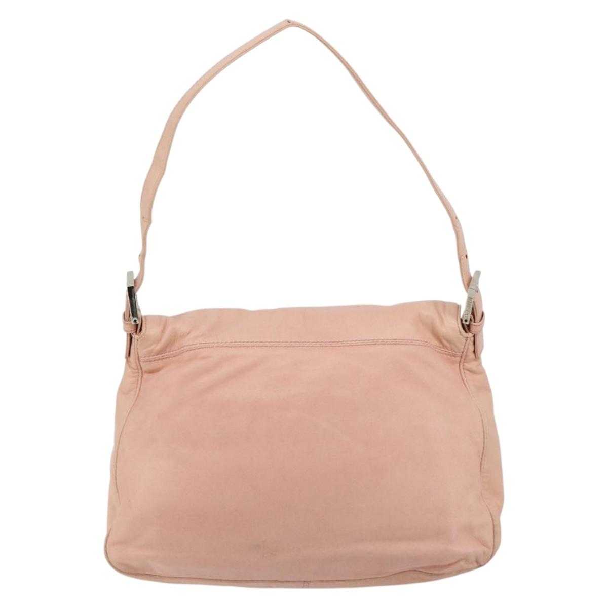 FENDI Mamma Baguette Shoulder Bag Leather Pink Silver Auth 182588
