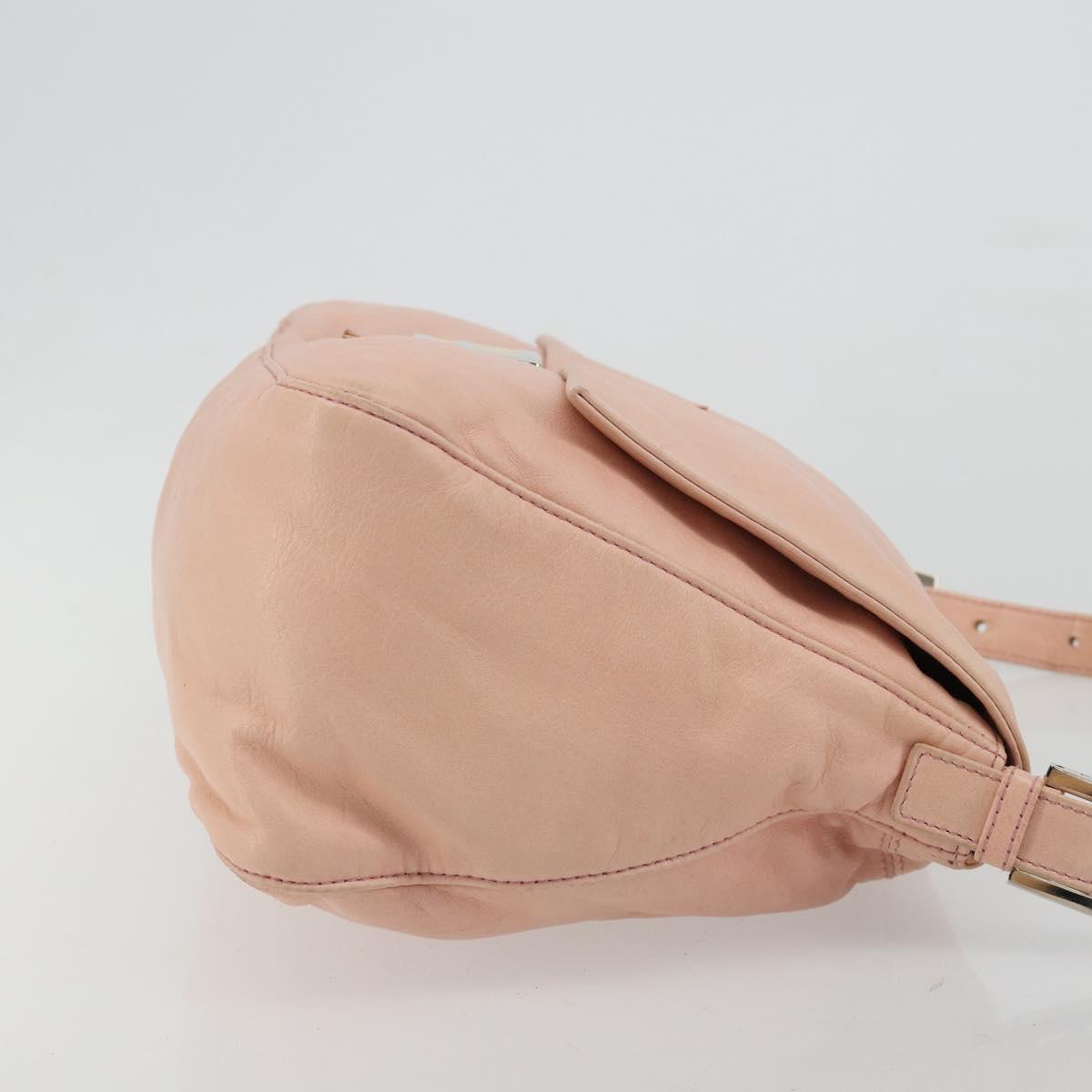 FENDI Mamma Baguette Shoulder Bag Leather Pink Silver Auth 182588