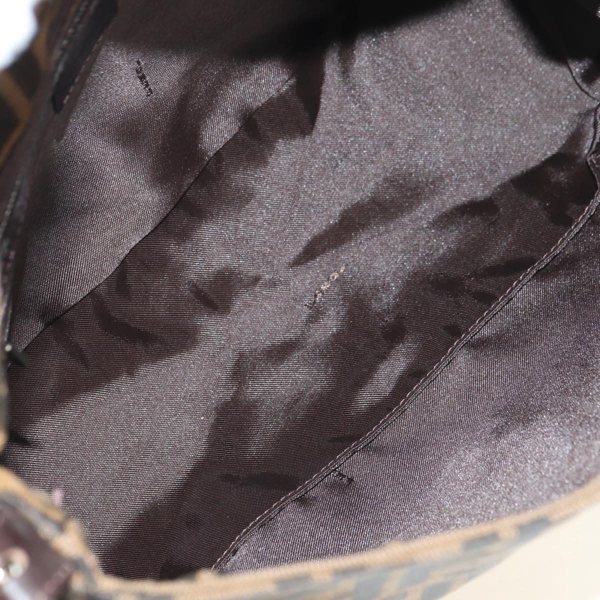 FENDI Zucca Canvas Mamma Baguette Shoulder Bag Black Brown Auth 182589V