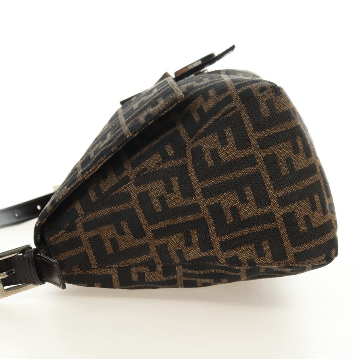 FENDI Zucca Canvas Mamma Baguette Shoulder Bag Black Brown Auth 182589V