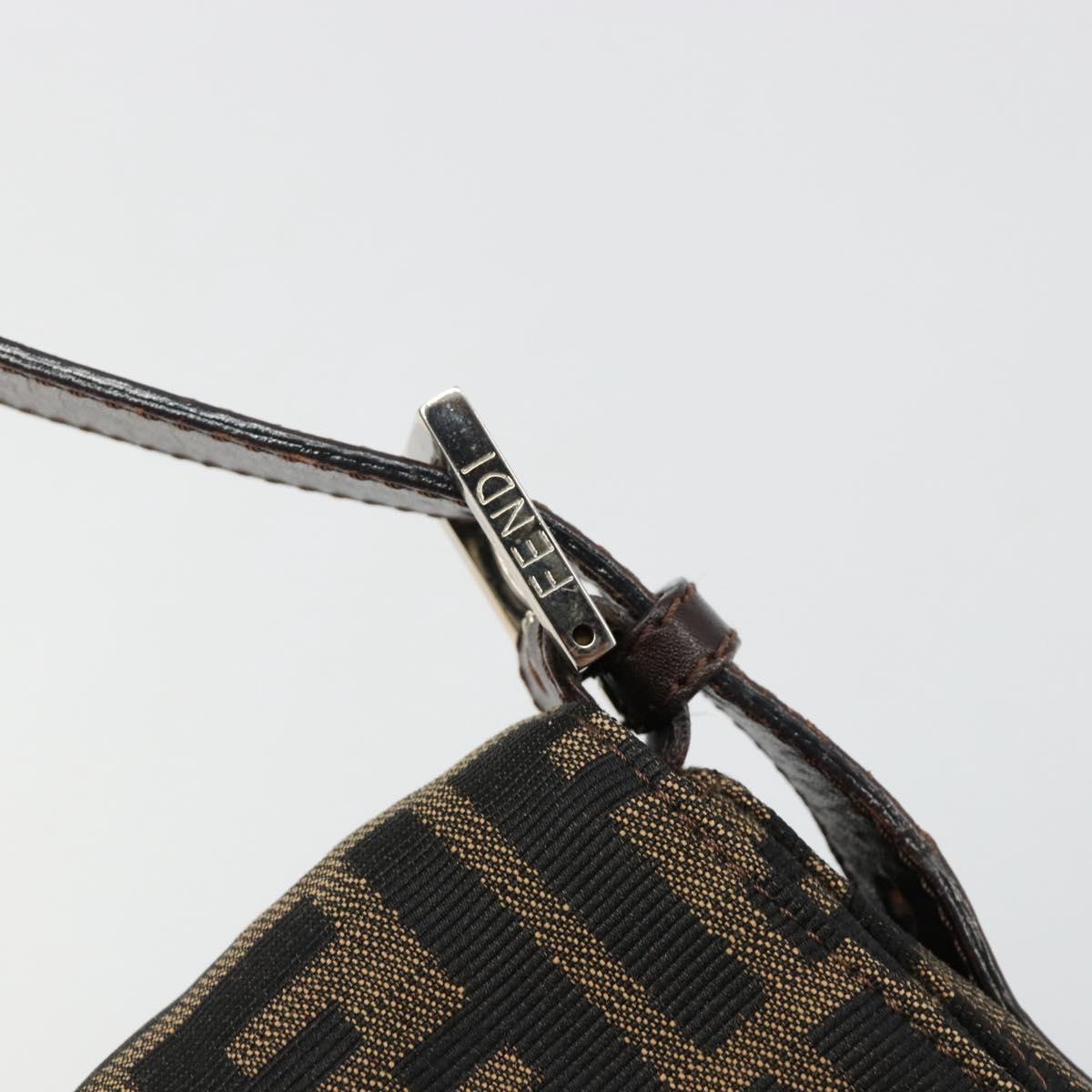 FENDI Zucca Canvas Mamma Baguette Shoulder Bag Black Brown Auth 182590M