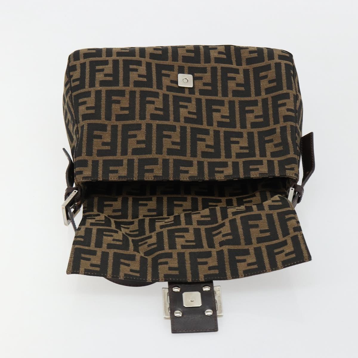 FENDI Zucca Canvas Mamma Baguette Shoulder Bag Black Brown Auth 182590M