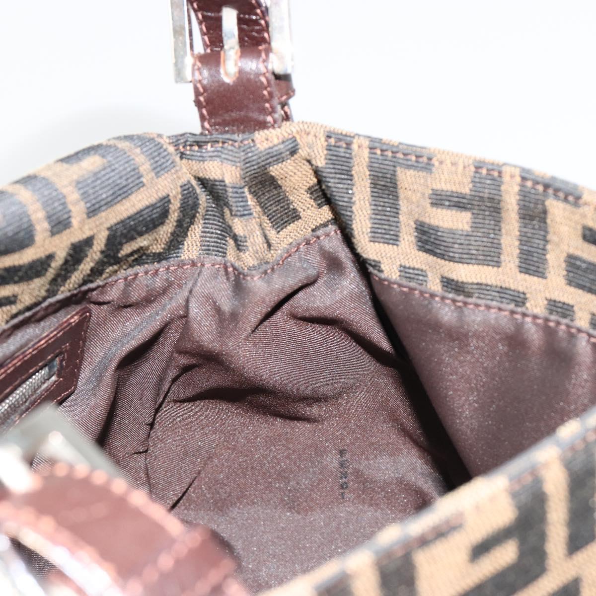 FENDI Zucca Canvas Mamma Baguette Shoulder Bag Black Brown Auth 182590M