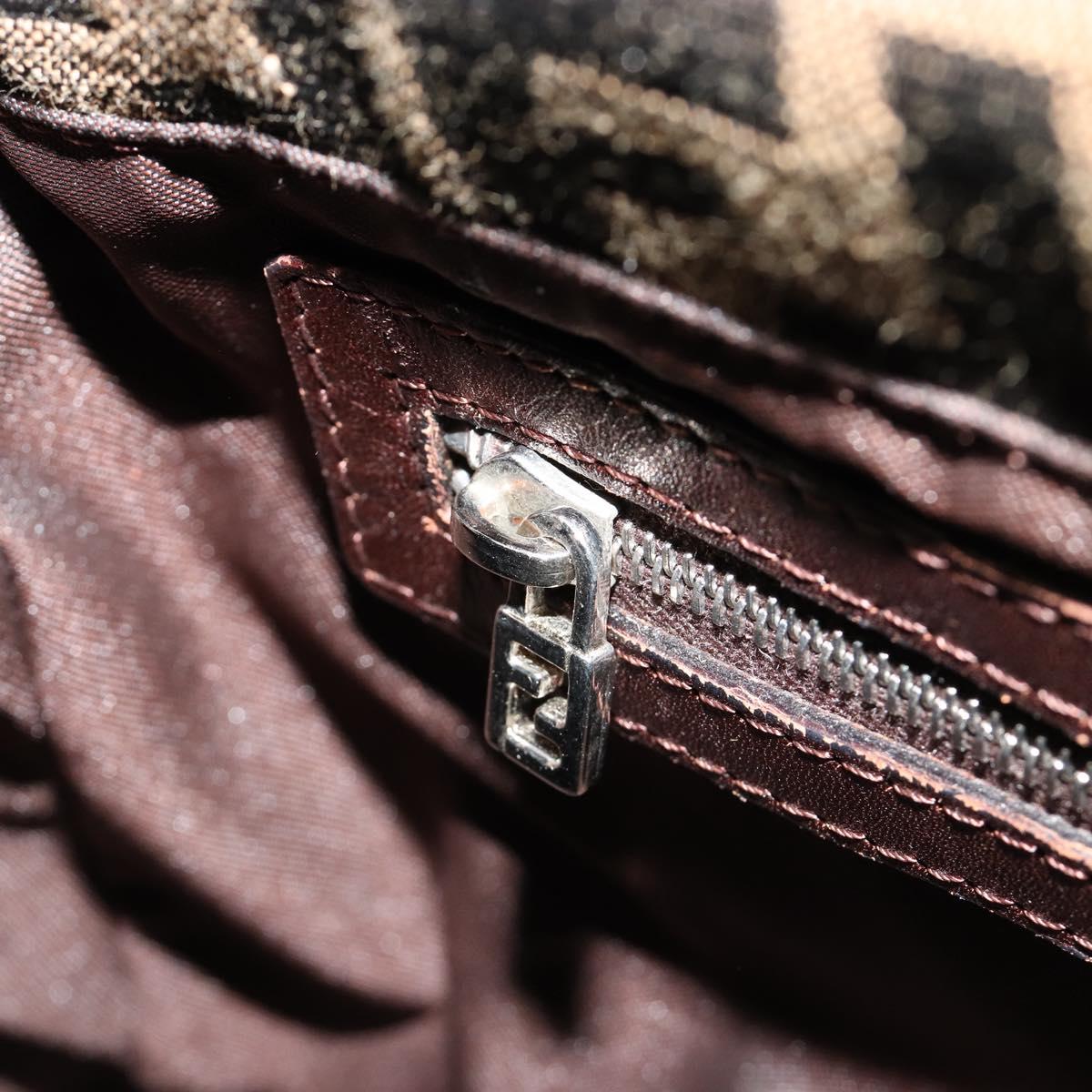 FENDI Zucca Canvas Mamma Baguette Shoulder Bag Black Brown Auth 182590M