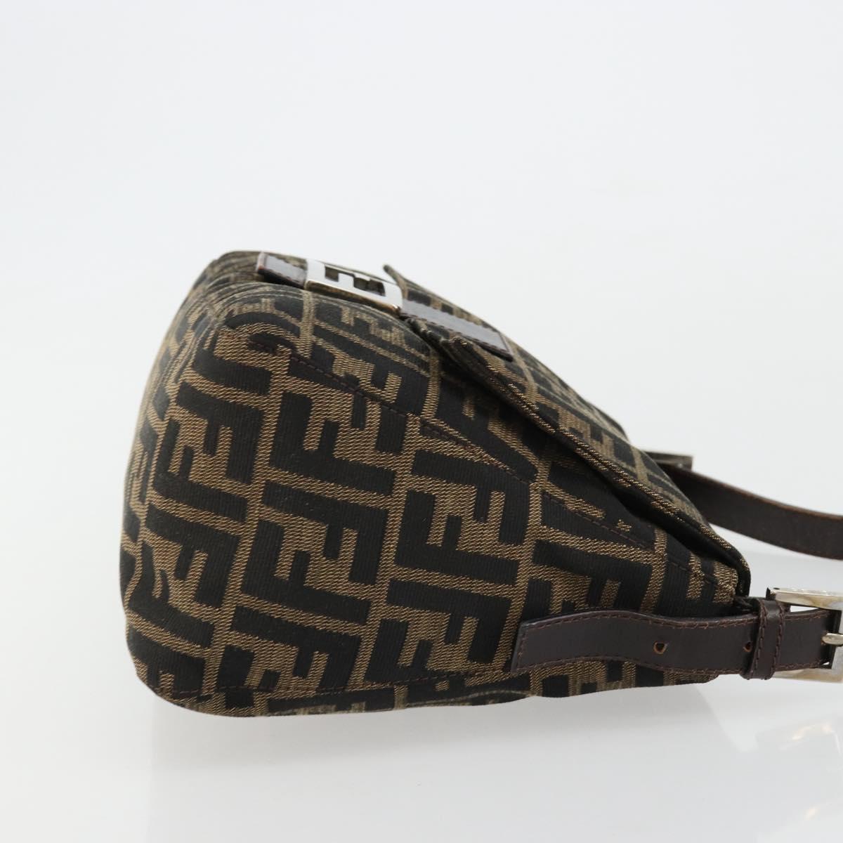FENDI Zucca Canvas Mamma Baguette Shoulder Bag Black Brown Auth 182590M