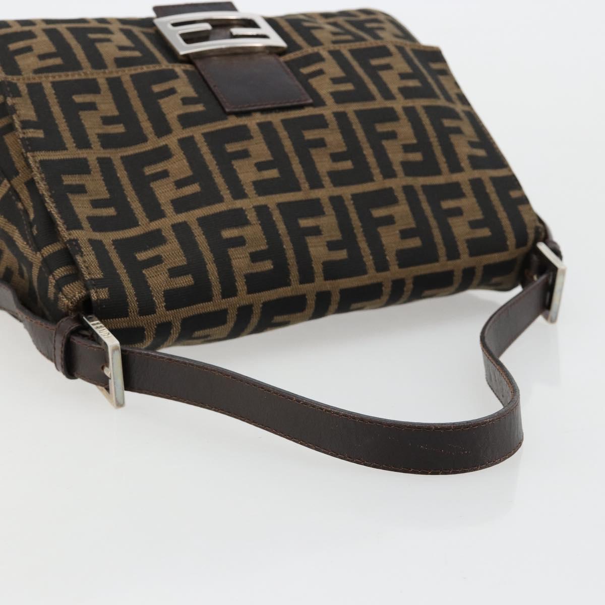 FENDI Zucca Canvas Mamma Baguette Shoulder Bag Black Brown Auth 182590M