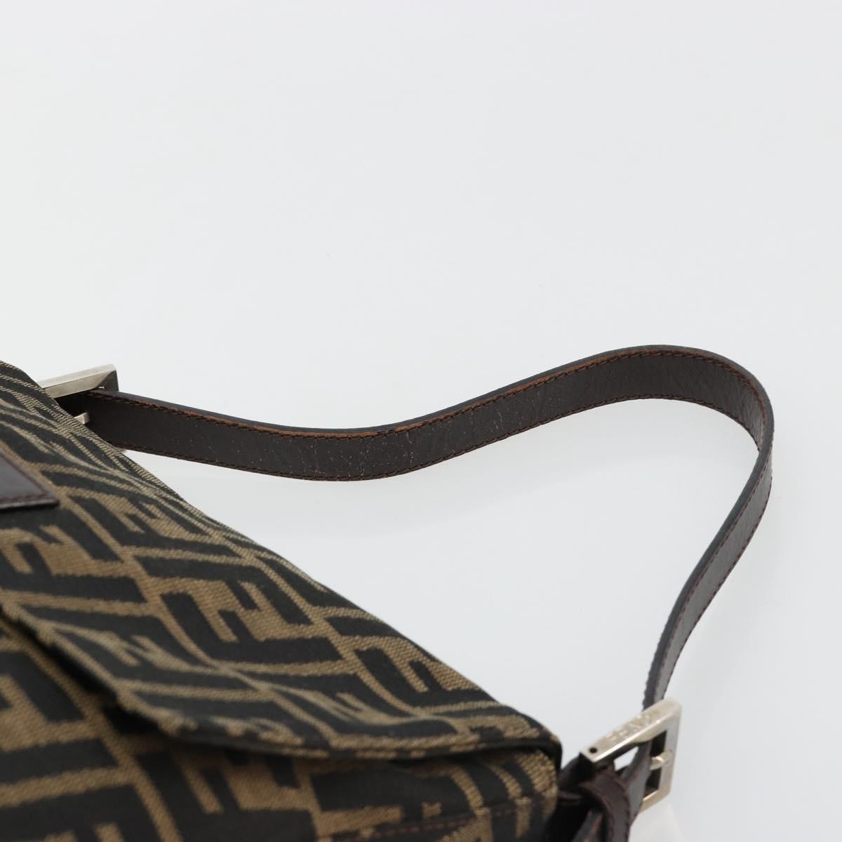FENDI Zucca Canvas Mamma Baguette Shoulder Bag Black Brown Auth 182590M