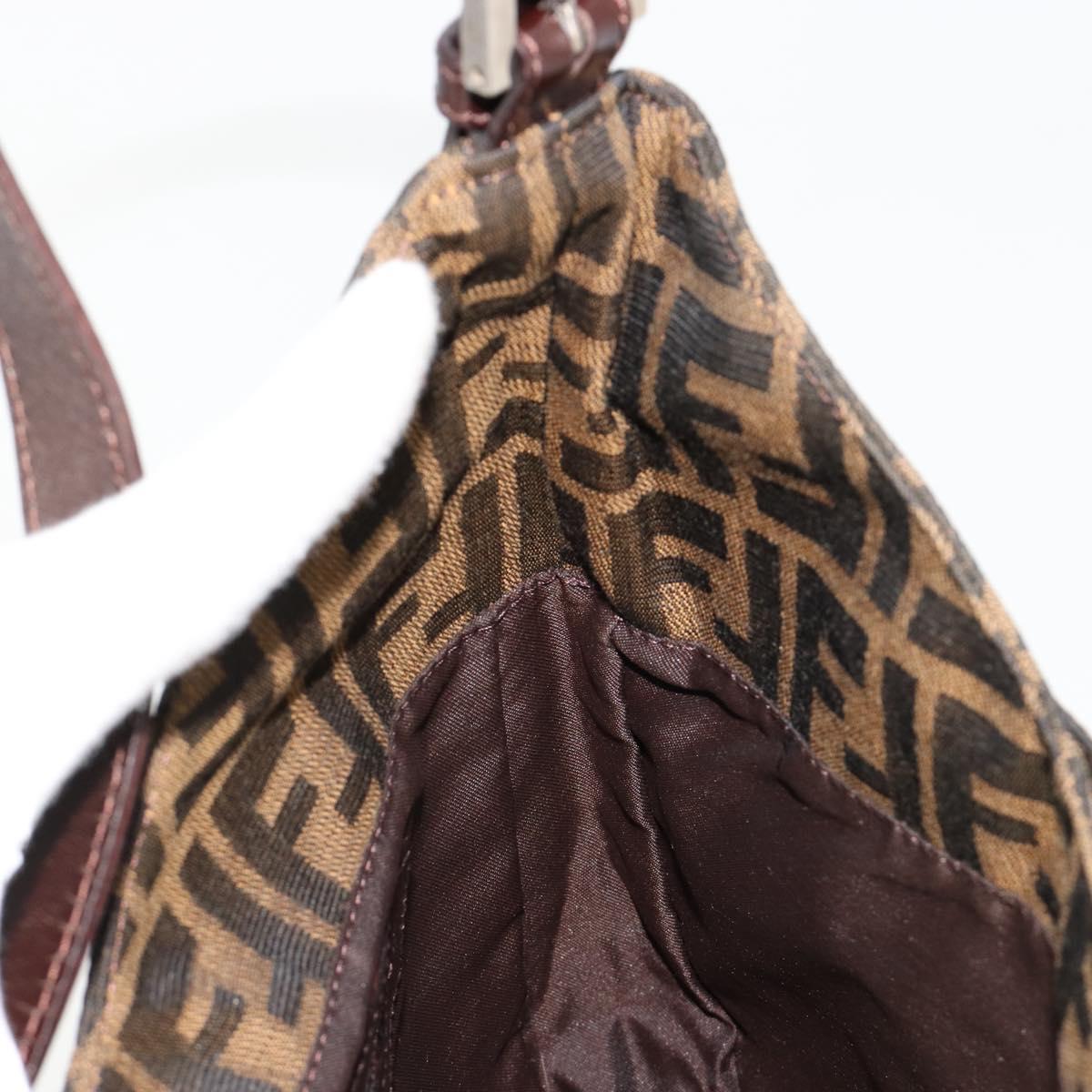 FENDI Zucca Canvas Mamma Baguette Shoulder Bag Black Brown Auth 182592M