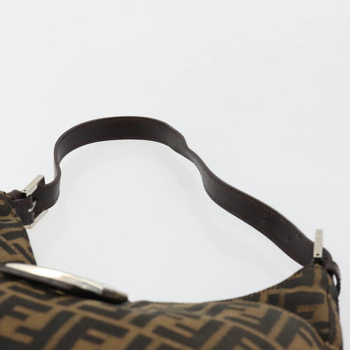 FENDI Zucca Canvas Mamma Baguette Shoulder Bag Black Brown Auth 182592M