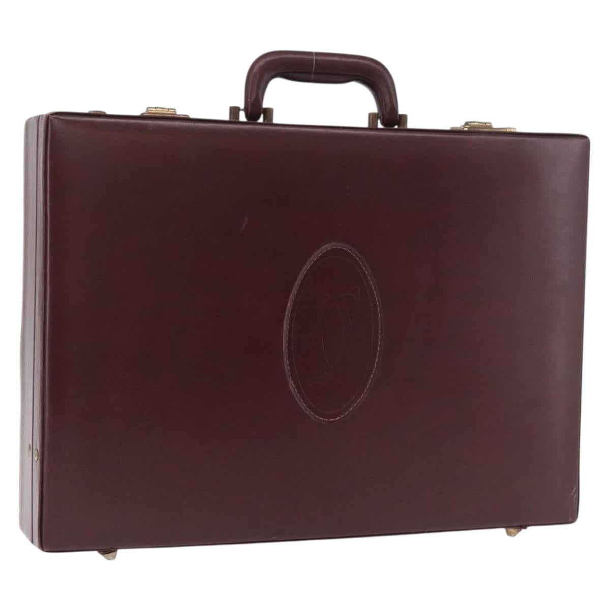 CARTIER Must Line Business Bag Leather Bordeaux Gold Auth 182600
