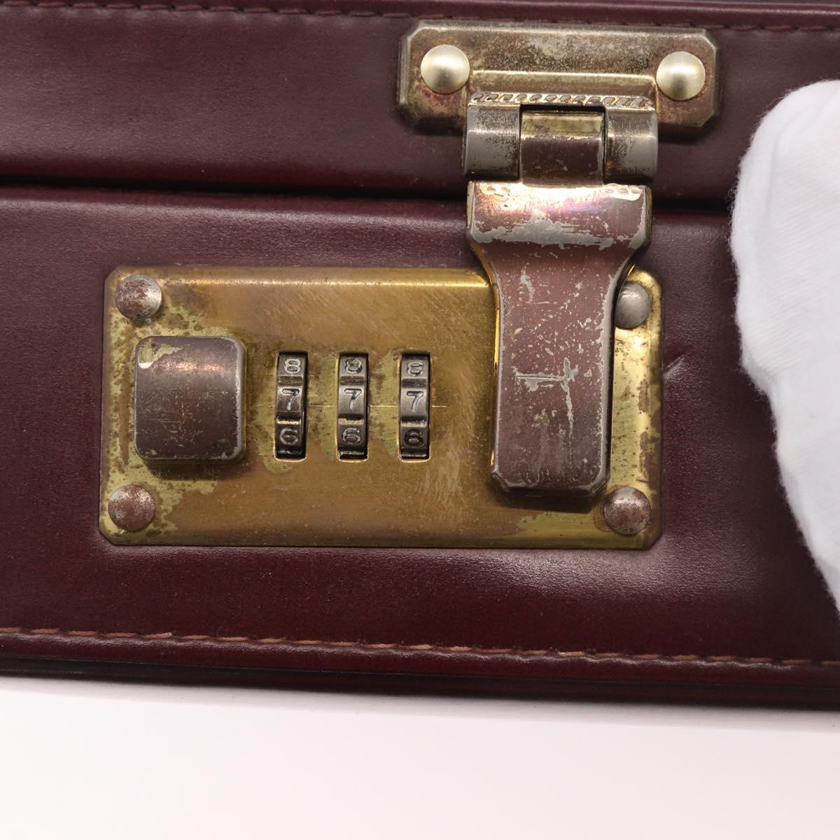 CARTIER Must Line Business Bag Leather Bordeaux Gold Auth 182600