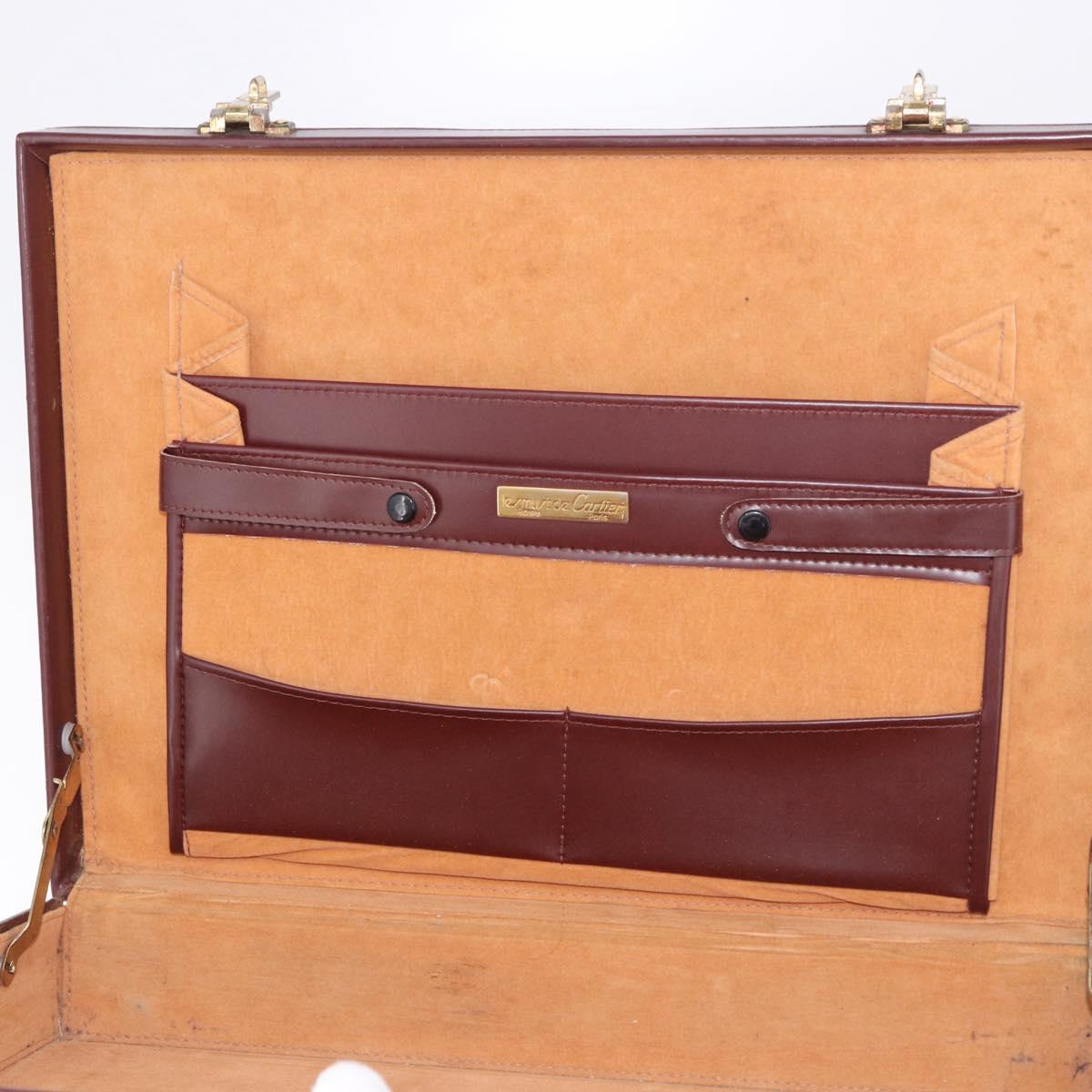 CARTIER Must Line Business Bag Leather Bordeaux Gold Auth 182600
