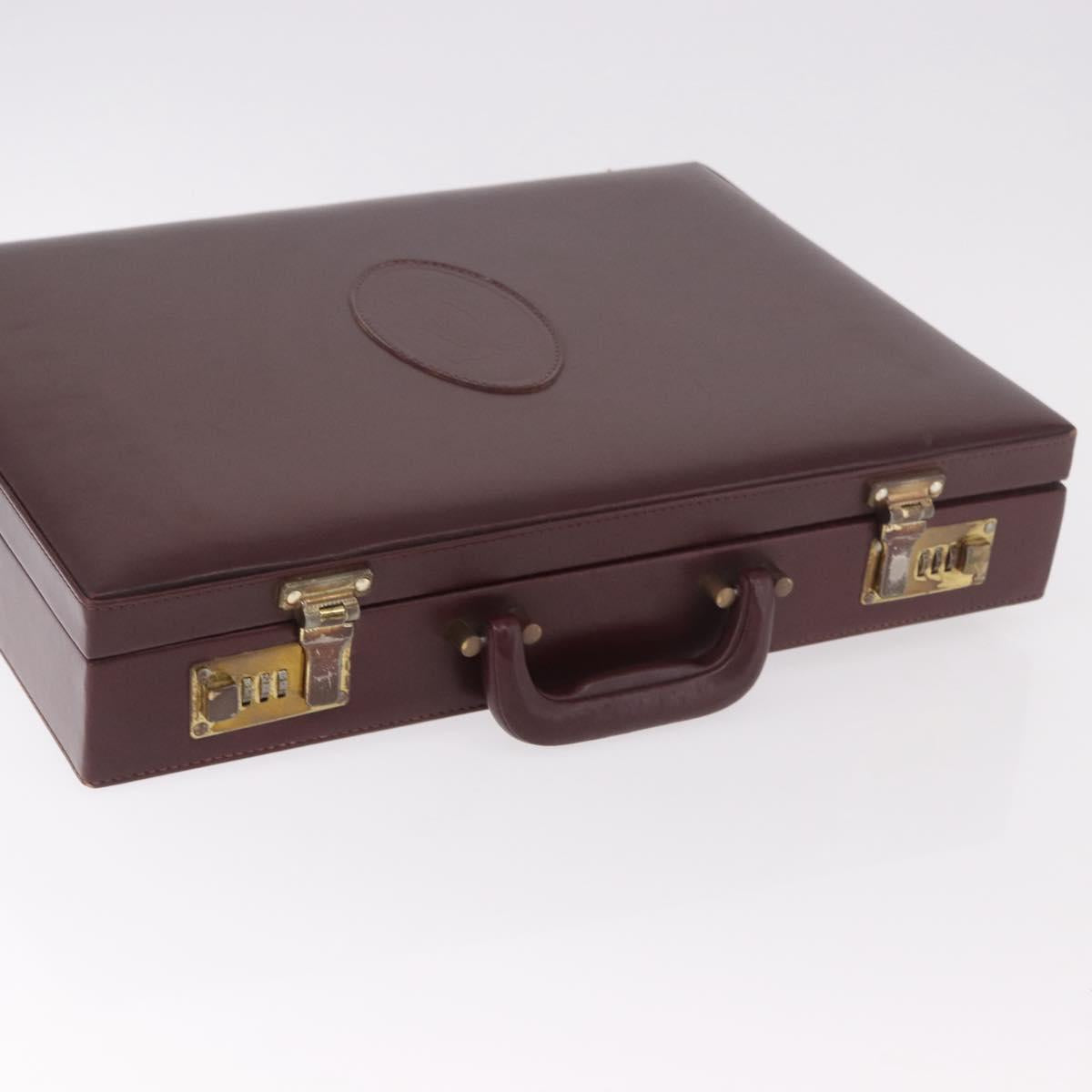 CARTIER Must Line Business Bag Leather Bordeaux Gold Auth 182600