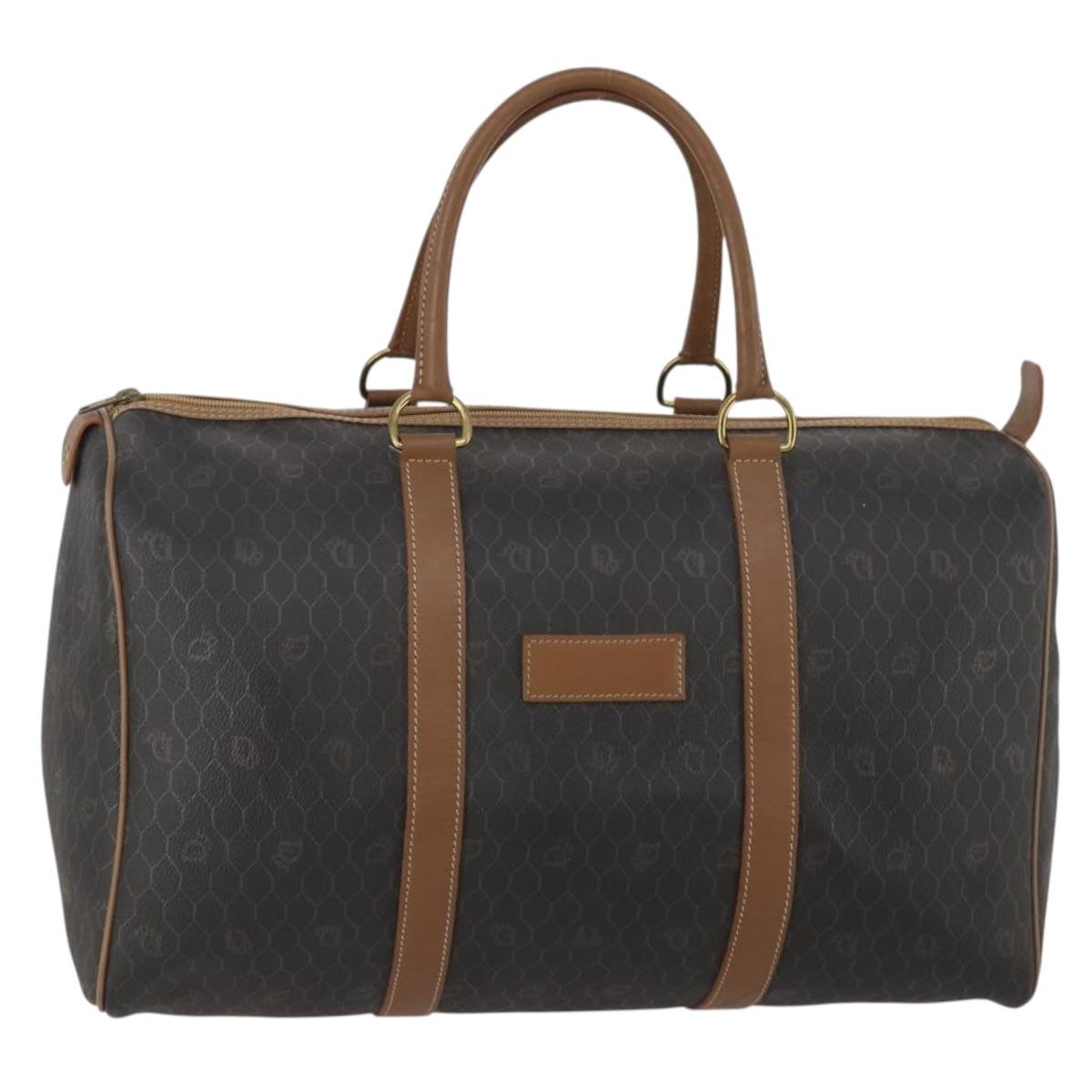 Christian Dior Honeycomb Canvas Boston Bag PVC Black Gold Auth 182601