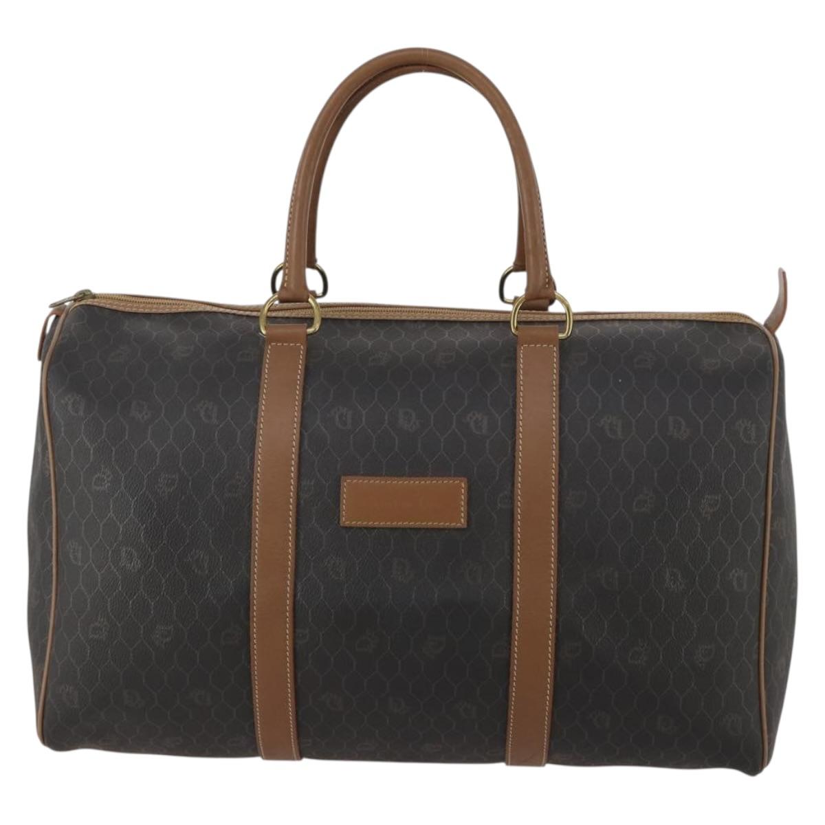 Christian Dior Honeycomb Canvas Boston Bag PVC Black Gold Auth 182601