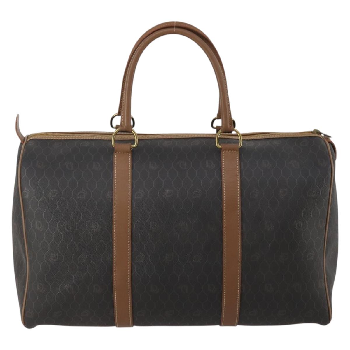 Christian Dior Honeycomb Canvas Boston Bag PVC Black Gold Auth 182601