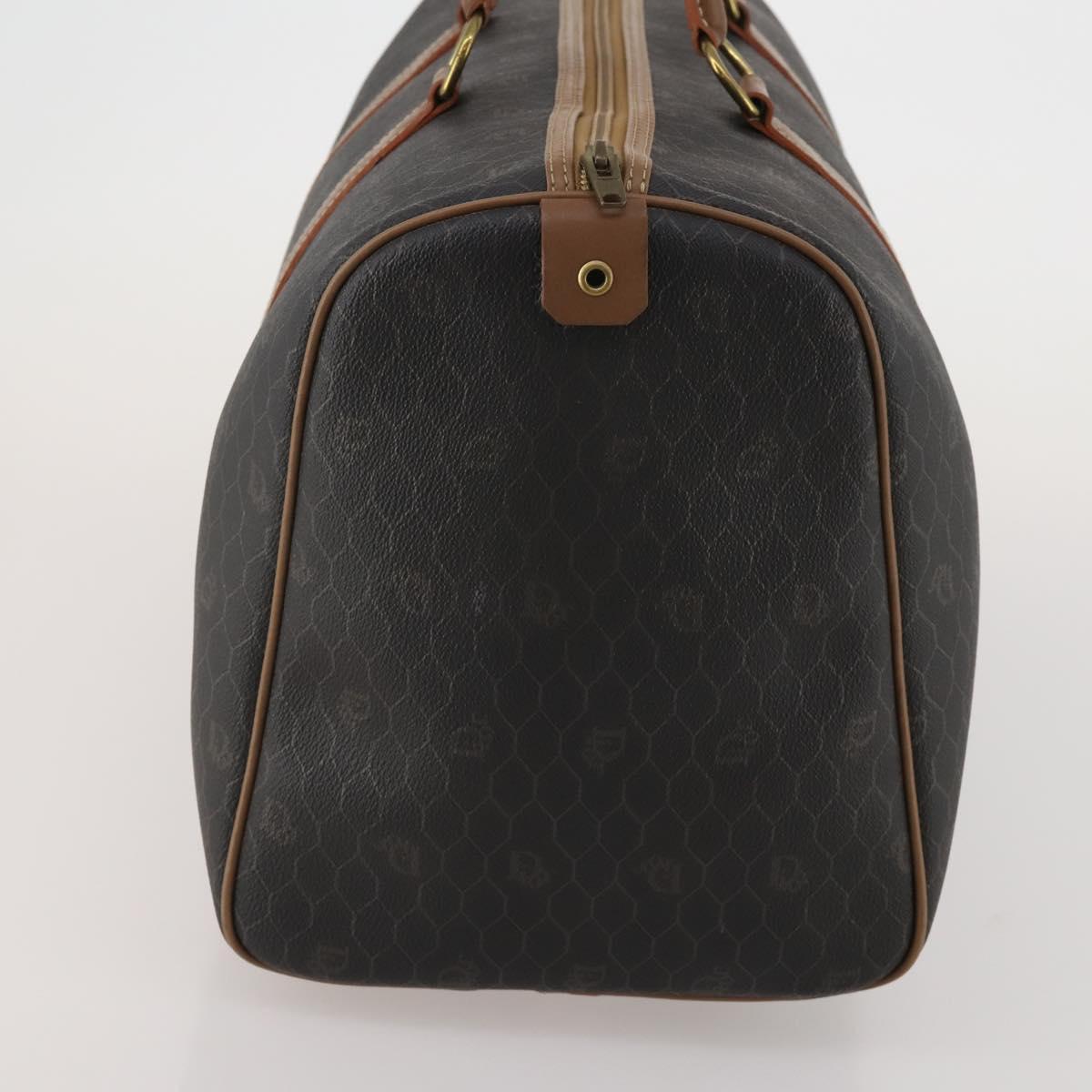 Christian Dior Honeycomb Canvas Boston Bag PVC Black Gold Auth 182601