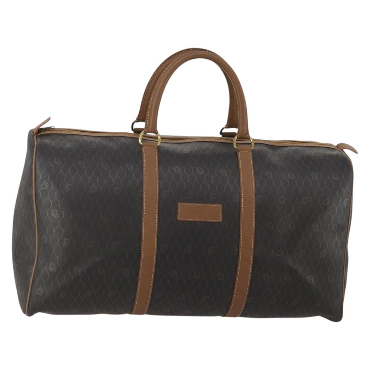 Christian Dior Honeycomb Canvas Boston Bag PVC Black Gold Auth 182602
