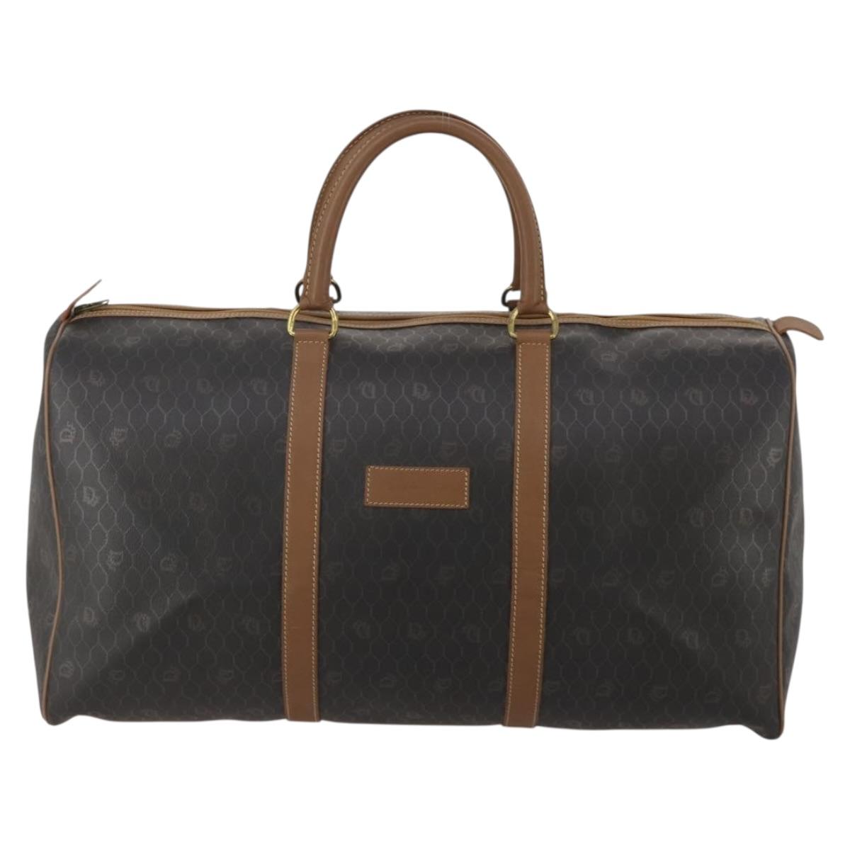 Christian Dior Honeycomb Canvas Boston Bag PVC Black Gold Auth 182602