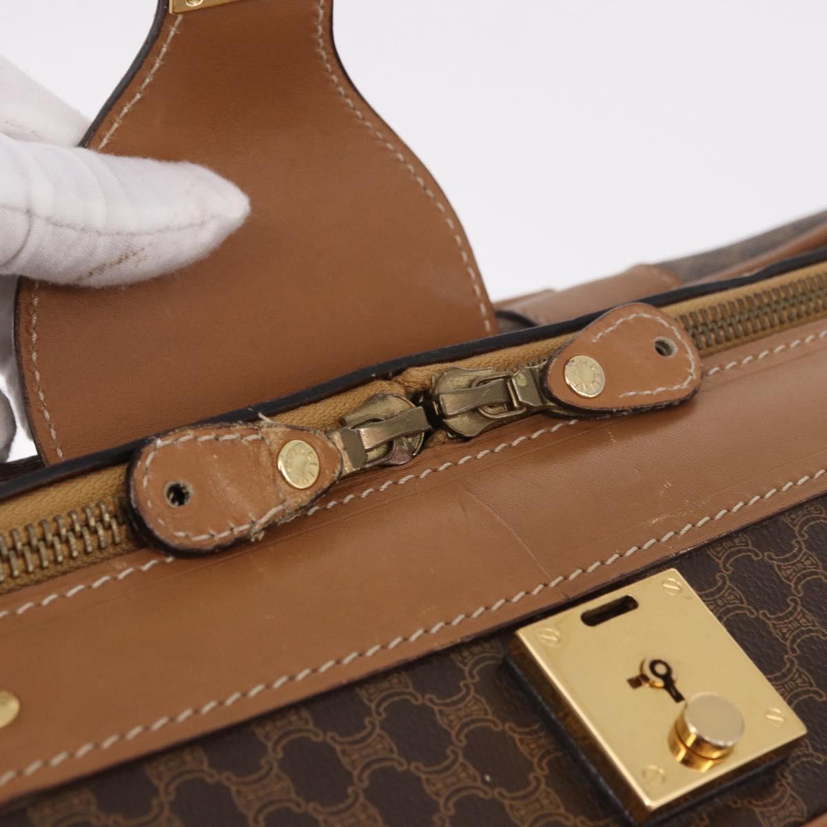 CELINE Attache Case Macadam Canvas Trunk PVC Brown Gold Auth 182603