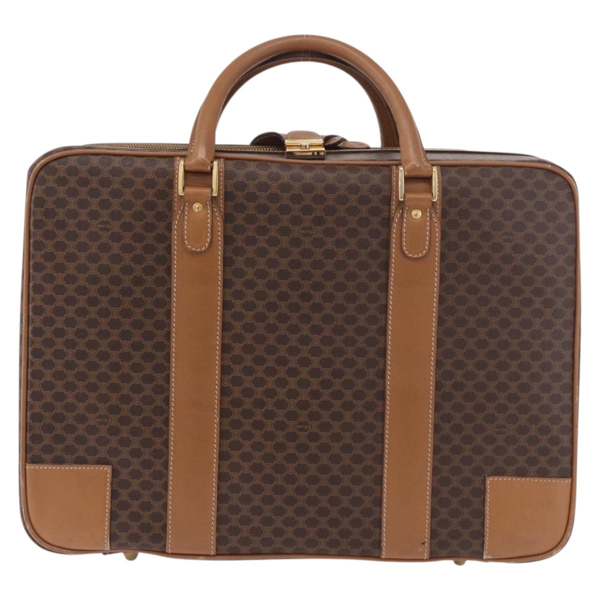 CELINE Attache Case Macadam Canvas Trunk PVC Brown Gold Auth 182603