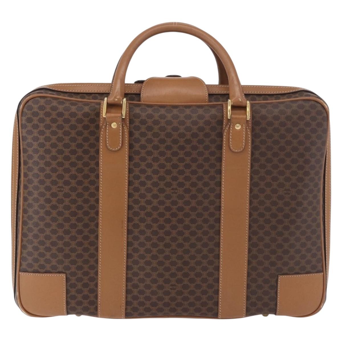CELINE Attache Case Macadam Canvas Trunk PVC Brown Gold Auth 182603