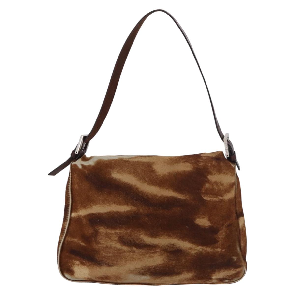FENDI Mamma Baguette Shoulder Bag Harako leather Beige Silver Auth 182607A