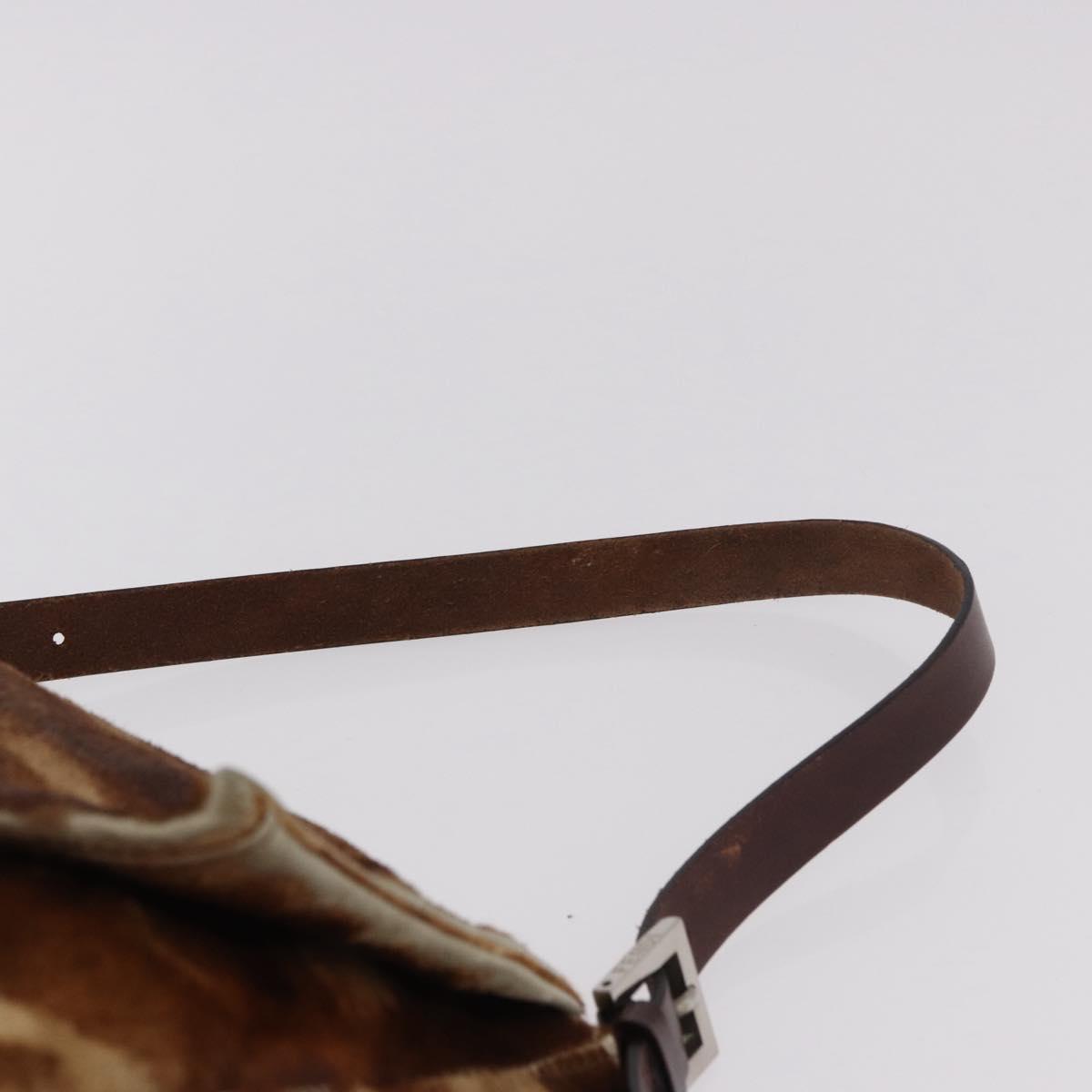 FENDI Mamma Baguette Shoulder Bag Harako leather Beige Silver Auth 182607A