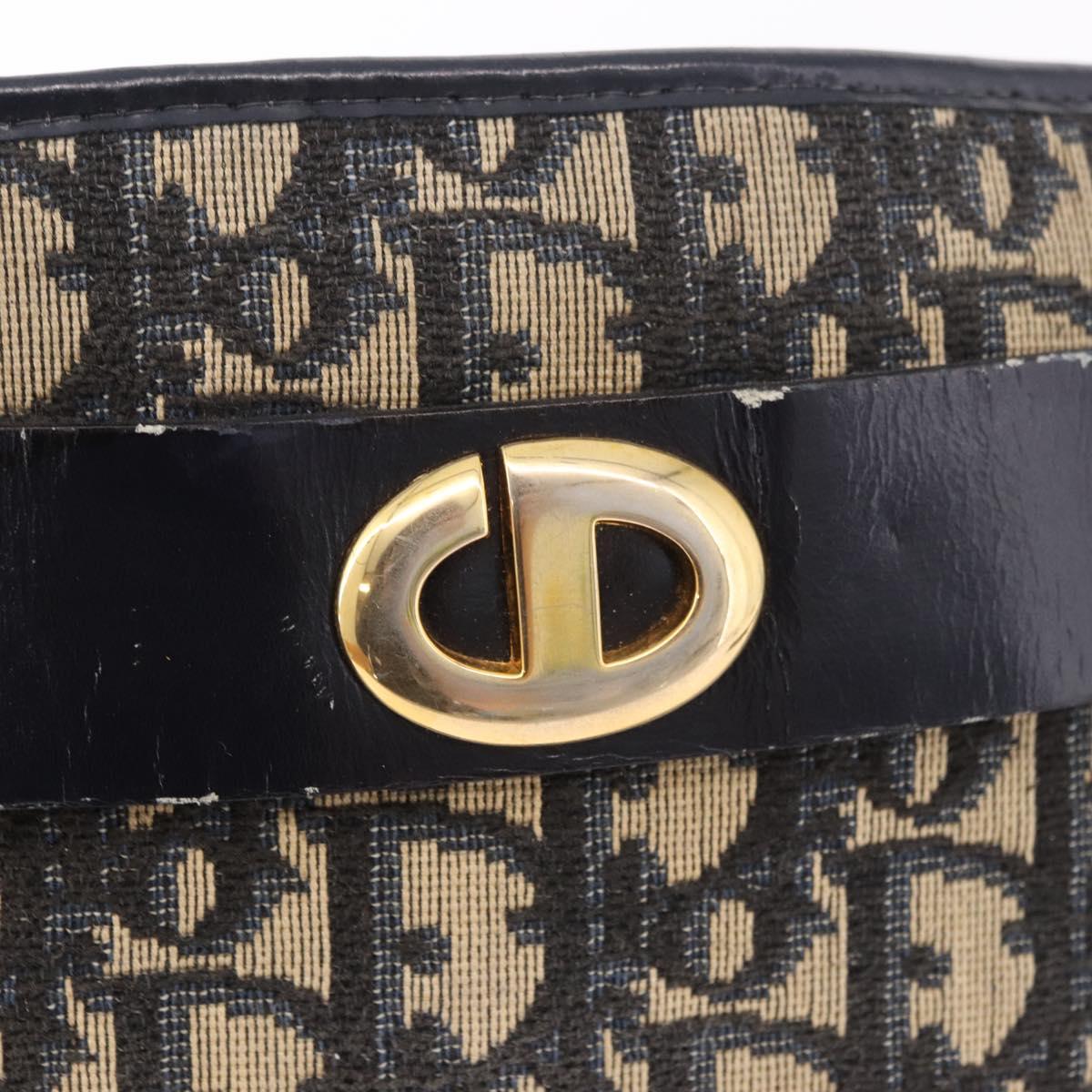 Christian Dior Trotter Canvas Shoulder Bag Navy Gold Auth 182609