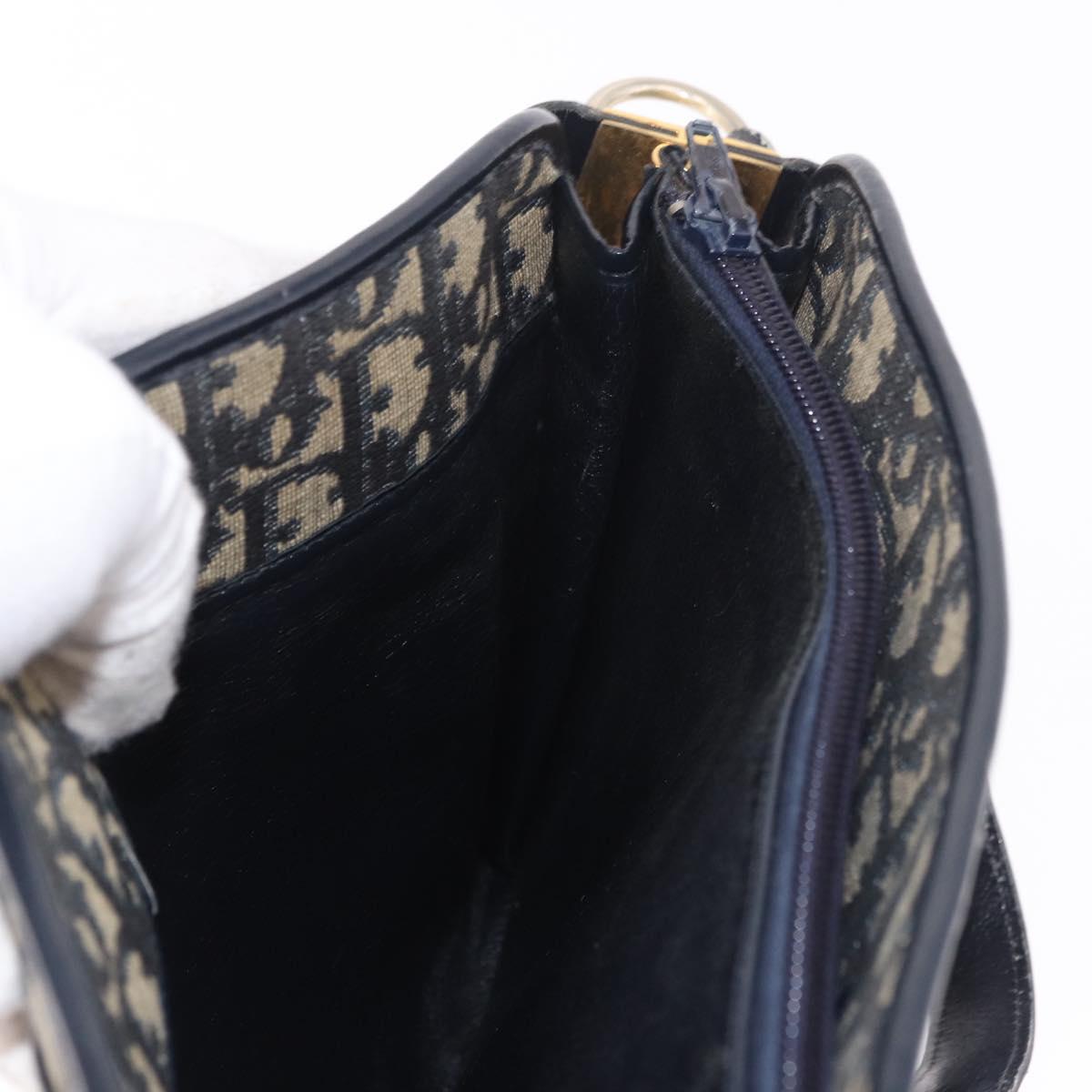 Christian Dior Trotter Canvas Shoulder Bag Navy Gold Auth 182609