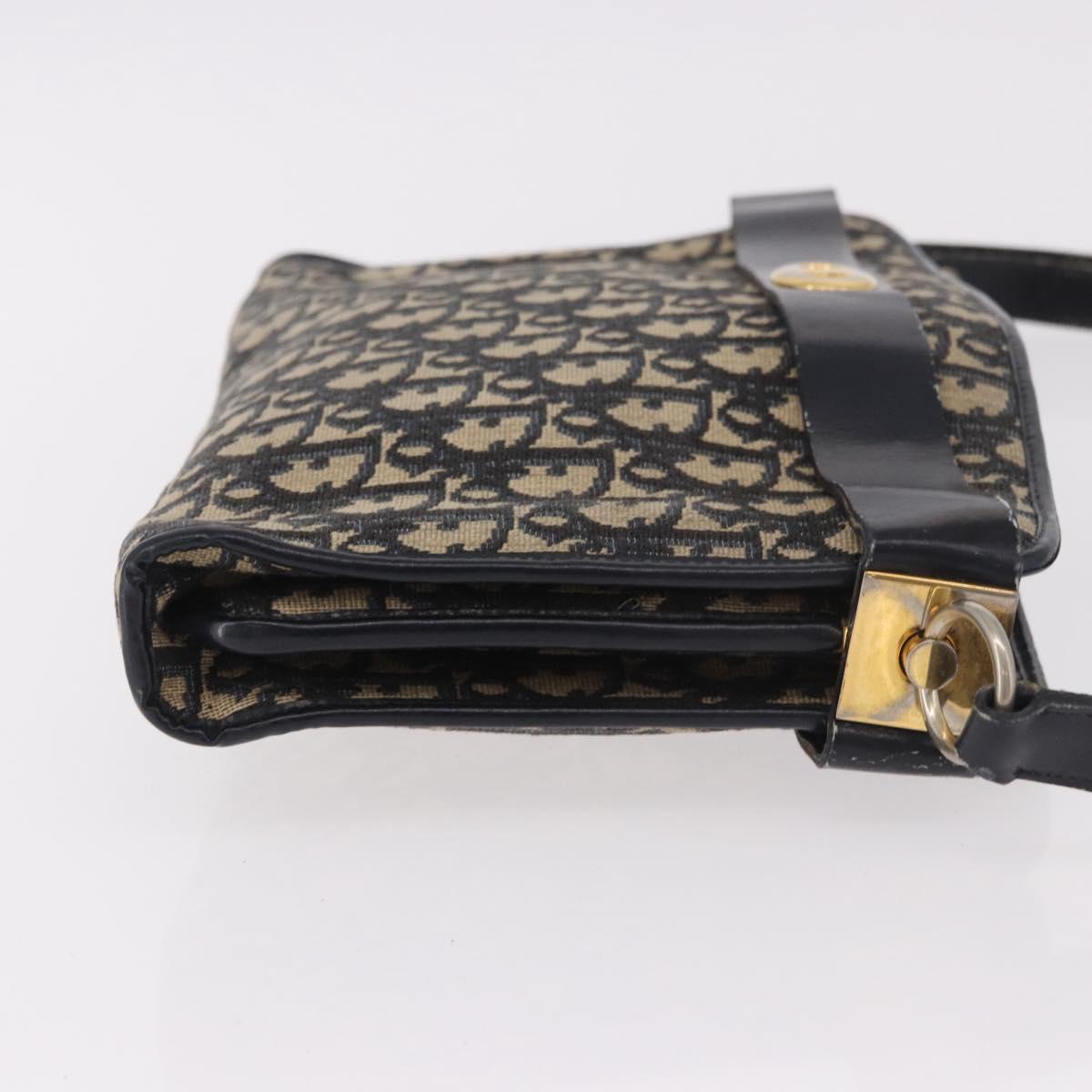 Christian Dior Trotter Canvas Shoulder Bag Navy Gold Auth 182609