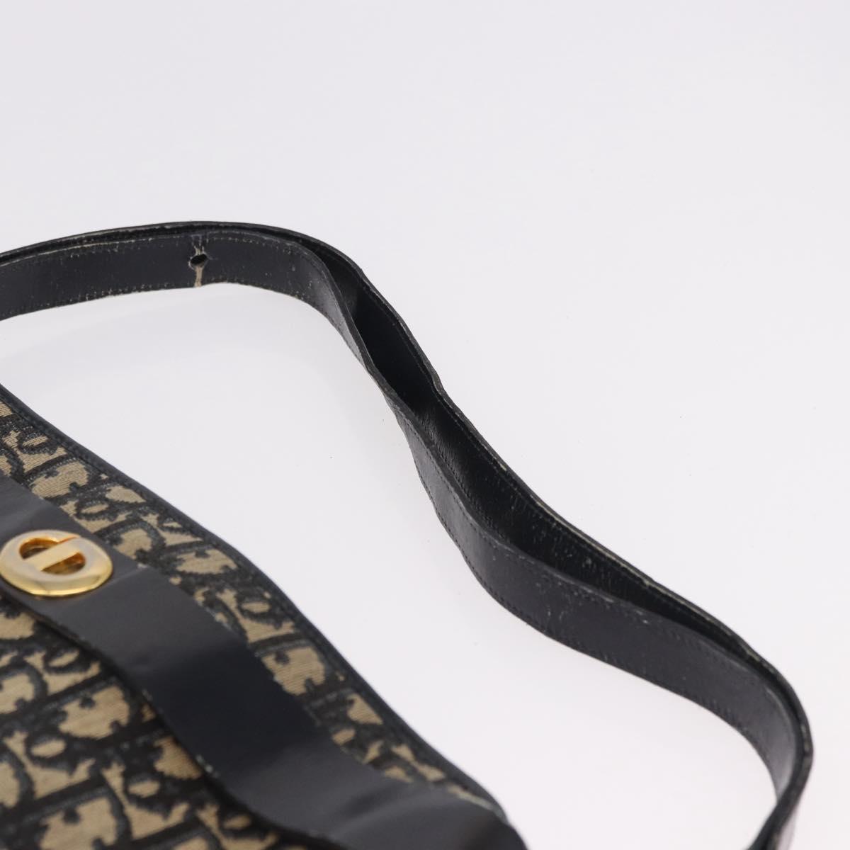 Christian Dior Trotter Canvas Shoulder Bag Navy Gold Auth 182609