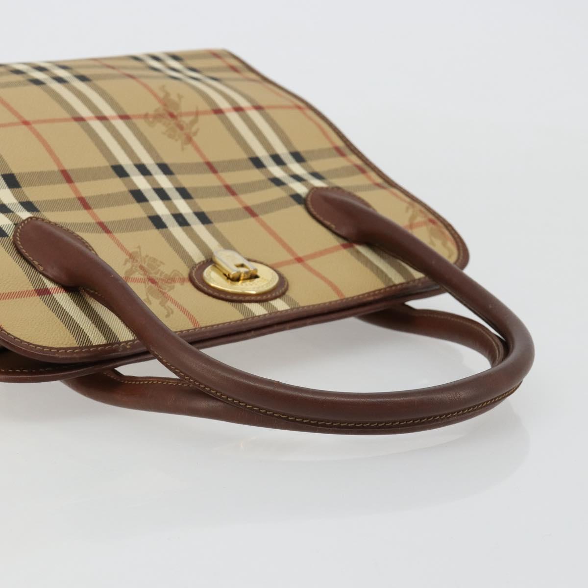 Burberrys Nova Check Hand Bag PVC Beige Gold Auth 182610A