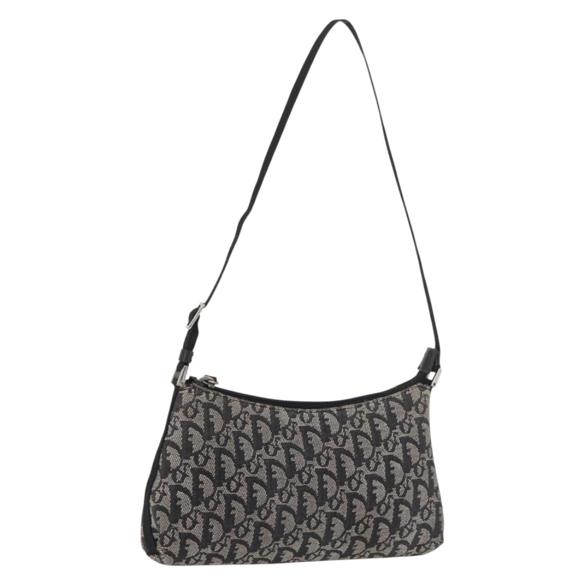 Christian Dior Trotter Canvas Accessory Pouch Gray Silver Auth 182611SAV