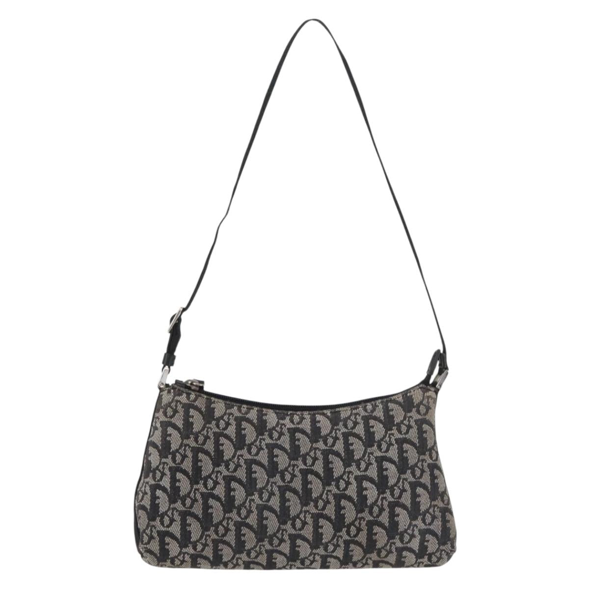 Christian Dior Trotter Canvas Accessory Pouch Gray Silver Auth 182611SAV