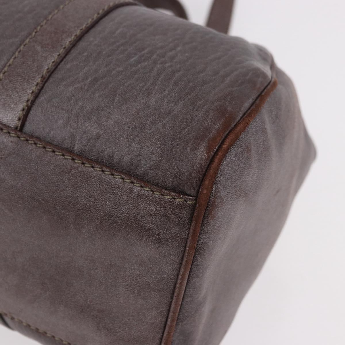 FENDI Mamma Baguette Hand Bag Leather Brown Silver Auth 182613A