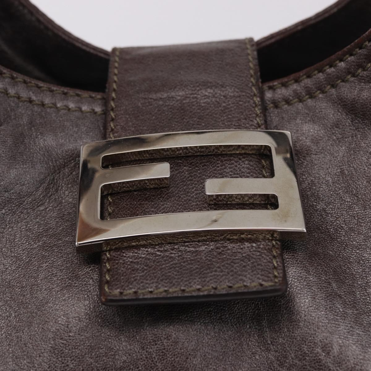 FENDI Mamma Baguette Hand Bag Leather Brown Silver Auth 182613A